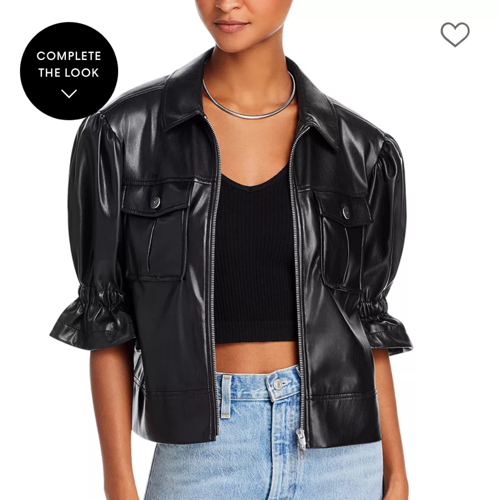Faux Leather Puff Sleeve Jacket Size Small Black